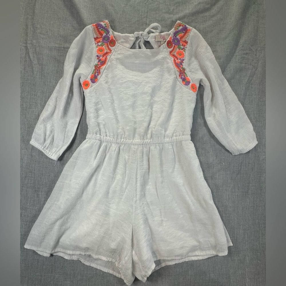 GB Girls White Romper with Colorful Embroidery Sz M